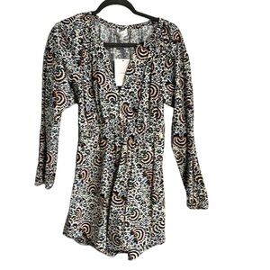 A.L.C. Adelaide Dress Women's NWT 2 V Neck Pockets Long Sleeves Mini Multi Print